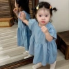 Đầm Denim Bé Gái Sơ Sinh Phong Cách Phương Tây, Mỏng Tay Ngắn, Siêu Đẹp 375k 3