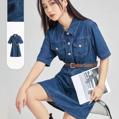 Đầm Denim Dáng Chữ A Tay Ngắn B02 - Giá 198.000, Tặng Dây Đai Bó Eo