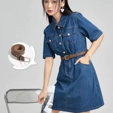 Đầm Denim Dáng Chữ A Tay Ngắn B02 - Giá 198.000, Tặng Dây Đai Bó Eo