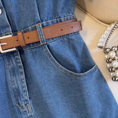 Đầm Denim Dáng Chữ A Tay Ngắn B02 - Giá 198.000, Tặng Dây Đai Bó Eo