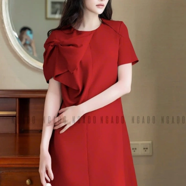 Đầm đỏ nơ tay NGADO - Đầm suông công sở, dự tiệc, giá chỉ 349.000 VNĐ