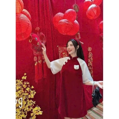 Đầm đỏ tay lở chụp hình Tết sang chảnh DH STUDIO giảm giá 199k rực rỡ đầu năm 3
