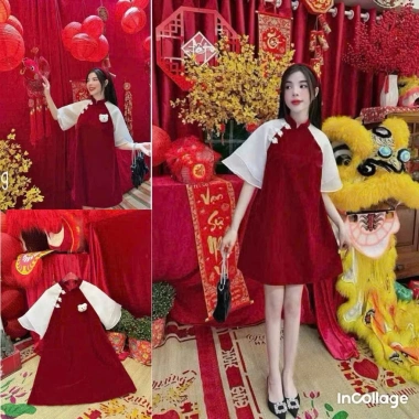 Đầm đỏ tay lở chụp hình Tết sang chảnh DH STUDIO giảm giá 199k rực rỡ đầu năm 5