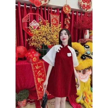 Đầm đỏ tay lở chụp hình Tết sang chảnh DH STUDIO giảm giá 199k rực rỡ đầu năm 10