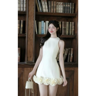 Đầm dự tiệc cổ tròn sát nách đính hoa sang chảnh 3 màu Xanh Be Đen - Melia Dress Siin House D137 giá 344.883 VND 2
