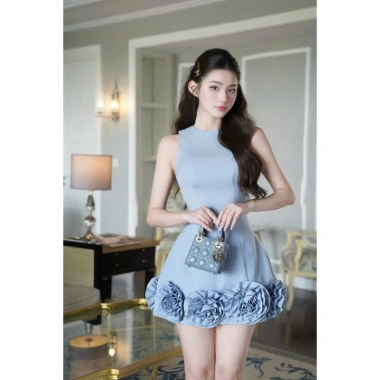 Đầm dự tiệc cổ tròn sát nách đính hoa sang chảnh 3 màu Xanh Be Đen - Melia Dress Siin House D137 giá 344.883 VND 10
