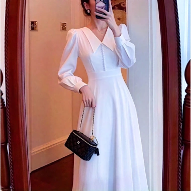 Đầm dự tiệc cổ vest tay dài, váy tết phong cách Hàn Quốc - Giá chỉ 133k