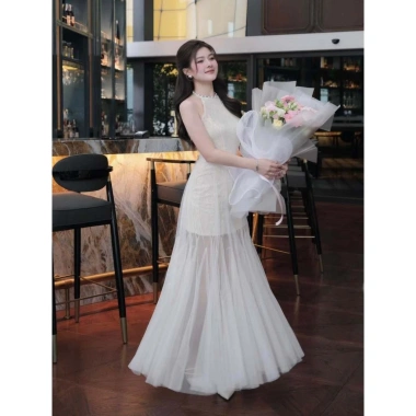 Đầm dự tiệc cổ yếm ren hoa, lưới xòe bồng Runam – Thiết kế bay bổng, sang trọng, không cườm cổ, giá 140k JUDINO 2