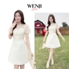 Đầm dự tiệc nữ trắng kem Wenji Store Cổ đá tay ngắn phồng tiểu thư giá 57.600đ