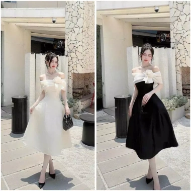 Đầm dự tiệc xòe voan trễ vai đính hoa Hirin - Chỉ 150.000 VND (giảm từ 186.000) 2