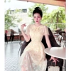 Đầm hoa vàng xòe tay ngắn công sở - Thanh lịch, eo tôn dáng, Lux W 2