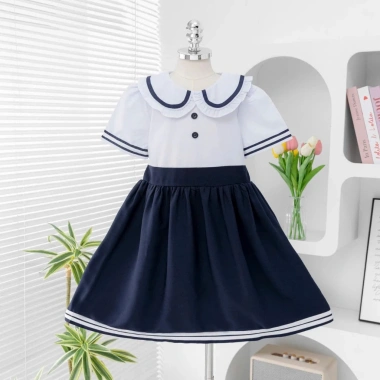 Đầm học sinh bé gái cấp 1 xếp ly mềm mịn, dây cột tiện lợi - đồng phục tiểu học giá ưu đãi 126k 3