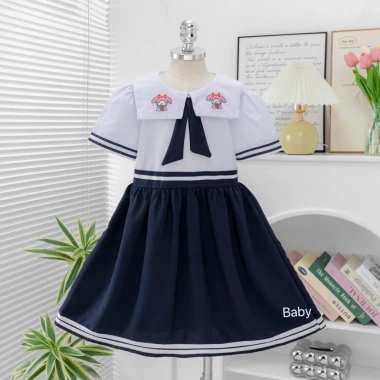 Đầm học sinh bé gái cấp 1 xếp ly mềm mịn, dây cột tiện lợi - đồng phục tiểu học giá ưu đãi 126k 4