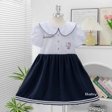 Đầm học sinh bé gái cấp 1 xếp ly mềm mịn, dây cột tiện lợi - đồng phục tiểu học giá ưu đãi 126k 5