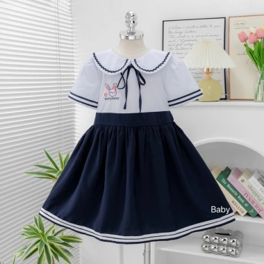 Đầm học sinh bé gái cấp 1 xếp ly mềm mịn, dây cột tiện lợi - đồng phục tiểu học giá ưu đãi 126k 6