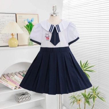 Đầm học sinh bé gái cấp 1 xếp ly mềm mịn, dây cột tiện lợi - đồng phục tiểu học giá ưu đãi 126k 7