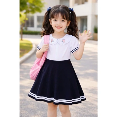 Đầm học sinh bé gái cấp 1 xếp ly mềm mịn, dây cột tiện lợi - đồng phục tiểu học giá ưu đãi 126k 9
