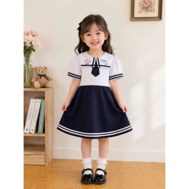 Đầm học sinh bé gái cấp 1 xếp ly mềm mịn, dây cột tiện lợi - đồng phục tiểu học giá ưu đãi 126k 11