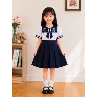 Đầm học sinh bé gái cấp 1 xếp ly mềm mịn, dây cột tiện lợi - đồng phục tiểu học giá ưu đãi 126k 13