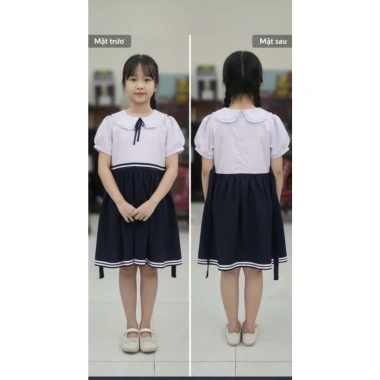 Đầm học sinh bé gái cấp 1 xếp ly mềm mịn, dây cột tiện lợi - đồng phục tiểu học giá ưu đãi 126k 18