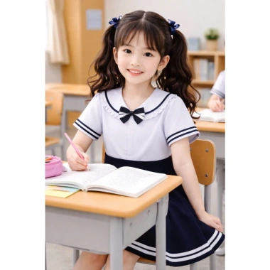Đầm học sinh bé gái cấp 1 xếp ly mềm mịn, dây cột tiện lợi - đồng phục tiểu học giá ưu đãi 126k 19