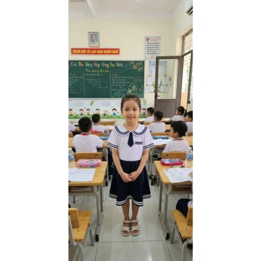 Đầm học sinh bé gái cấp 1 xếp ly mềm mịn, dây cột tiện lợi - đồng phục tiểu học giá ưu đãi 126k 20