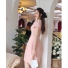 Đầm hồng sang trọng chữ A tay ngắn, linen cổ trắng, công sở cao cấp Lux W Fashion Giá chỉ 339k 3