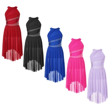 Đầm Khiêu Vũ Latin Bé Gái 6-16 Năm Không Tay Lấp Lánh Kim Cương Ruched Leotard – Phong Cách Hiện Đại