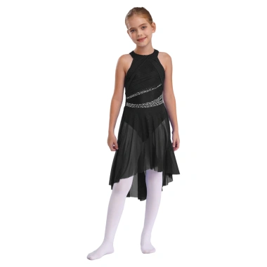 Đầm Khiêu Vũ Latin Bé Gái 6-16 Năm Không Tay Lấp Lánh Kim Cương Ruched Leotard – Phong Cách Hiện Đại