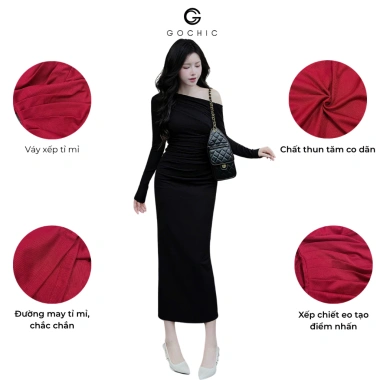 Đầm Lệch Vai Ôm Dáng Dài Gochic - Thun Tăm Co Dãn, Mềm Mại, Giá ưu đãi 219k 3