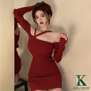 Đầm len body đỏ đen dây chéo trễ vai dài tay ôm sát, sexy sang chảnh, sành điệu Noel Tết, co dãn 226k 5 Đầm len body đỏ đen dây chéo trễ vai dài tay ôm sát, sexy sang chảnh, sành điệu Noel Tết, co dãn 226k 5