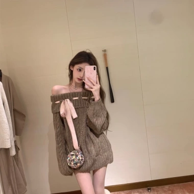 Đầm len dệt kim ren xoắn nơ ba màu - Giá ưu đãi 142.560 VND, mềm mại, thời thượng 10