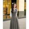 Đầm liền dáng dài giả yếm phối sơ mi: Đầm công sở thanh lịch, tôn dáng, cao cấp, giảm giá 575k 3