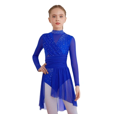 Đầm Lyrical trẻ em bé gái cổ tay dài cutout sheer lưới ruched kim cương giả - Giá 514k