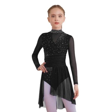 Đầm Lyrical trẻ em bé gái cổ tay dài cutout sheer lưới ruched kim cương giả - Giá 514k 5 Đầm Lyrical trẻ em bé gái cổ tay dài cutout sheer lưới ruched kim cương giả - Giá 514k 5