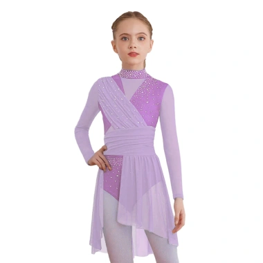 Đầm Lyrical trẻ em bé gái cổ tay dài cutout sheer lưới ruched kim cương giả - Giá 514k