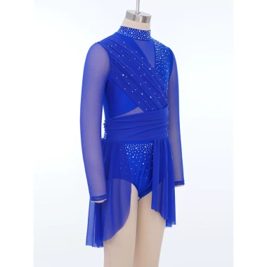 Đầm Lyrical trẻ em bé gái cổ tay dài cutout sheer lưới ruched kim cương giả - Giá 514k