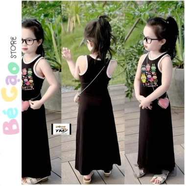 Đầm maxi ba lỗ thun tăm in Labubu đáng yêu cho bé gái đi học đi chơi - giảm 16%