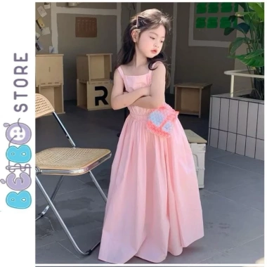 Đầm maxi bé gái hai dây hở lưng - Công chúa hồng nhạt đáng yêu, giá ưu đãi 125k 3
