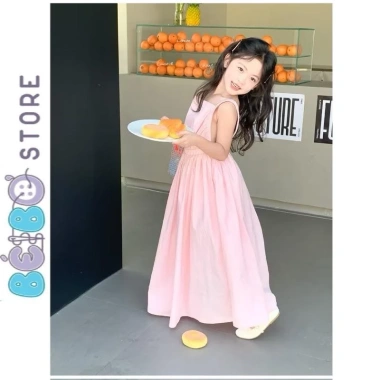 Đầm maxi bé gái hai dây hở lưng - Công chúa hồng nhạt đáng yêu, giá ưu đãi 125k 5