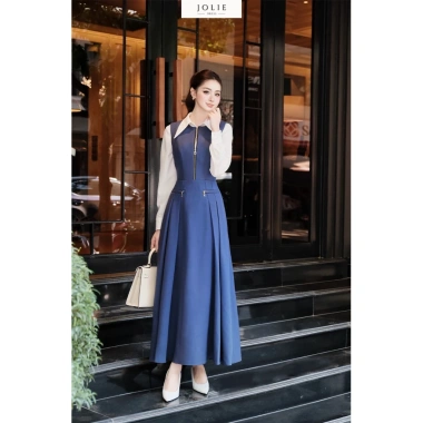 Đầm Maxi Công Sở Thanh Lịch JOLIE Ghile Xếp Ly Tôn Dáng Phối Áo Sơ Mi - 569k