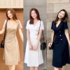 Đầm maxi dài tay cổ V 3 nút gỗ tôn dáng 4 màu - Siêu nhẹ, giá ưu đãi 148k