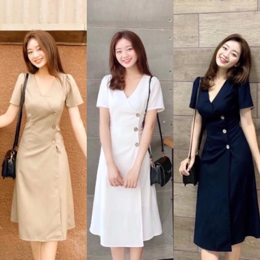 Đầm maxi dài tay cổ V 3 nút gỗ tôn dáng 4 màu - Siêu nhẹ, giá ưu đãi 148k