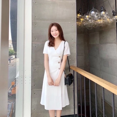 Đầm maxi dài tay cổ V 3 nút gỗ tôn dáng 4 màu - Siêu nhẹ, giá ưu đãi 148k