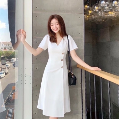 Đầm maxi dài tay cổ V 3 nút gỗ tôn dáng 4 màu - Siêu nhẹ, giá ưu đãi 148k