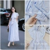 Đầm maxi kẻ xanh GUMIN tay hến, cổ nơ vạt, đai eo rộng Thanh lịch sang trọng 290k 5