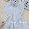 Đầm maxi kẻ xanh GUMIN tay hến, cổ nơ vạt, đai eo rộng Thanh lịch sang trọng 290k 8
