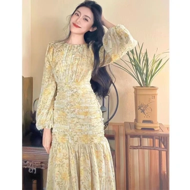 Đầm Maxi tay dài ôm họa tiết hoa Hàn Quốc, thời trang nữ mới – Giá chỉ 580.323₫