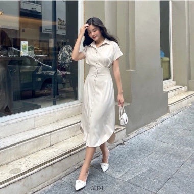 Đầm midi Aurea dáng sơ mi thanh lịch, giảm còn 399.000₫, chất liệu nhẹ, công sở