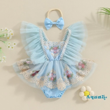 Đầm mùa hè bé gái Aqua-2 tay bay thêu hoa, váy bodysuit có nơ headband 181.980₫